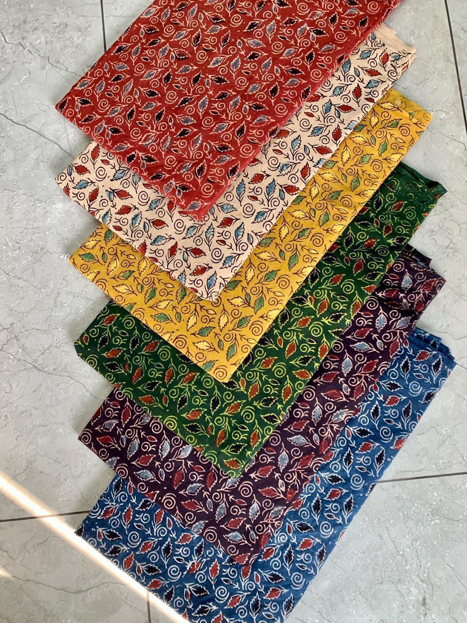 Ajrakh pure cotton handblock printed fabric with multicolour butti motifs in traditional layout